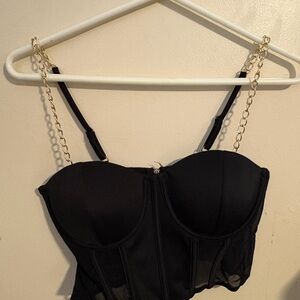 Black Bustier Top with Chain Straps